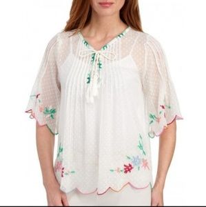 ROCKS & INDIGO Floral Embroidered Swiss Dot Blouse